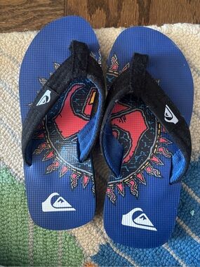 Quiksilver Kids Blue and Black Graphic Flip Flops
